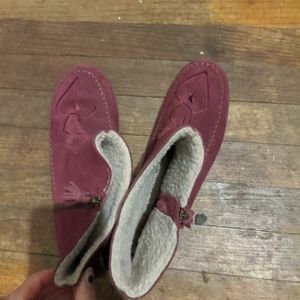 Sporto moccasin ankle boots burgundy fluffy